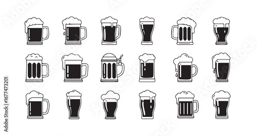 Beer Mug line art icon bundle illustration