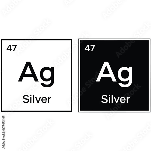 Two tiles for the chemical element Silver (Ag) from the periodic table, one black on white and one white on black.