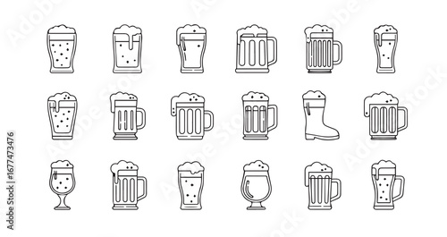 Beer Mug line art icon bundle illustration