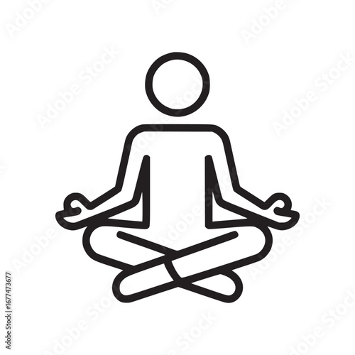 Minimalist outline illustration of a person in lotus position meditating on a white background