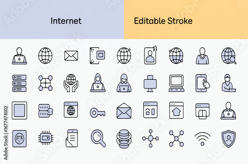 Modern Internet and Network Line Icons Set for Digital Services and Online Communication. Editable Stroke Vector Graphics for UI/UX Design Projects