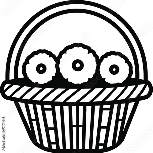 Illustration of a basket with three flowers, a charming design