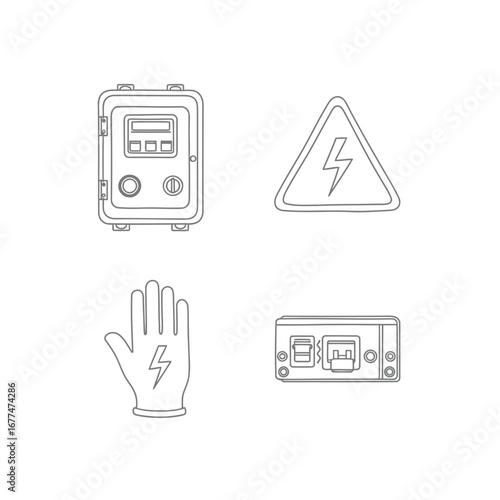 Electricity warning icons set