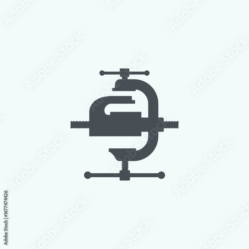 A dark gray graphic illustration of a vise grip clamp on a light blue background.
