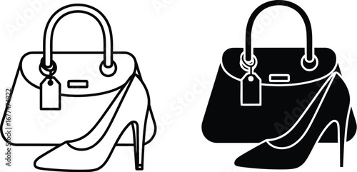 Vector art of elegant handbag and high heel shoe, a stylish fashion accessory