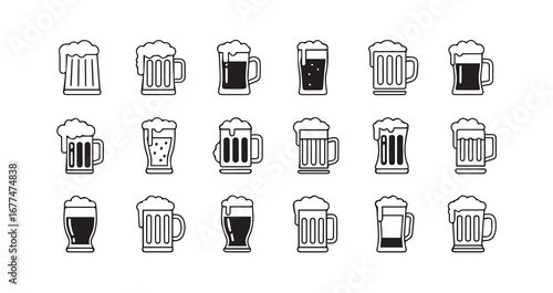 Beer Mug line art icon bundle illustration