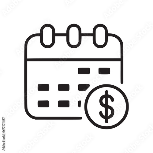 A line drawing of a calendar with a dollar sign representing financial planning and scheduling payments