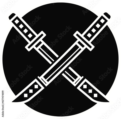 Vector art of crossed katana swords in a circle, a symbol of martial arts and japanese warrior culture