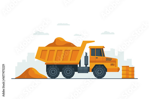 Vibrant Vector Graphic of a Yellow Dump Truck Carrying Sand, Perfect for Construction and Transport Design Projects