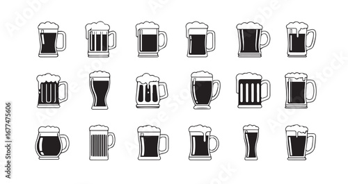 Beer Mug line art icon bundle illustration