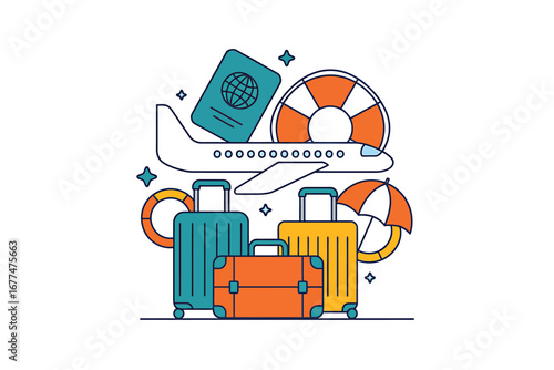 Vacation Essentials An Illustration of Travel Items for a Great Trip