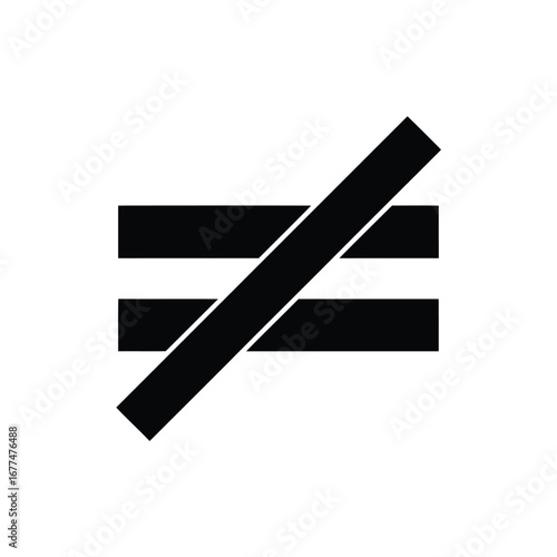 A simple black icon of the 'not equal to' mathematical symbol, representing inequality, on a white background.