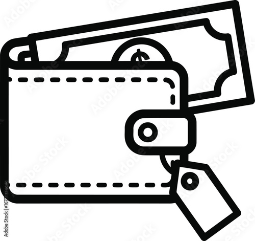 Illustration of a wallet with money and a tag