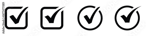 Check mark icon set. Check box icon with correct, accept checkmark icons, check mark vector icon symbol graphic design, Check or tick icons. Set of black check or tick icons for design. Check sign