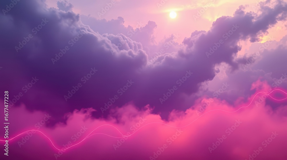 Obraz premium Pink Neon Wave in Dreamy Clouds