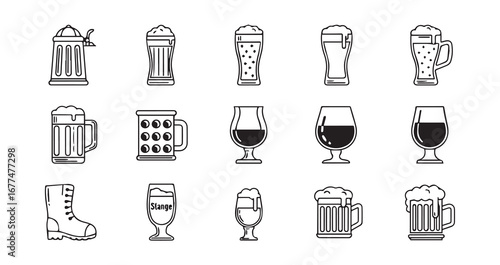 Beer Mug line art icon bundle illustration