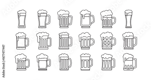Beer Mug line art icon bundle illustration