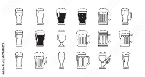 Beer Mug line art icon bundle illustration