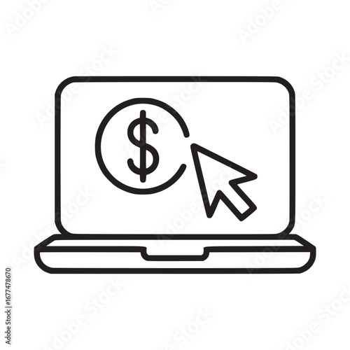 Laptop with dollar sign and cursor indicating online transaction and digital payment concept design icon