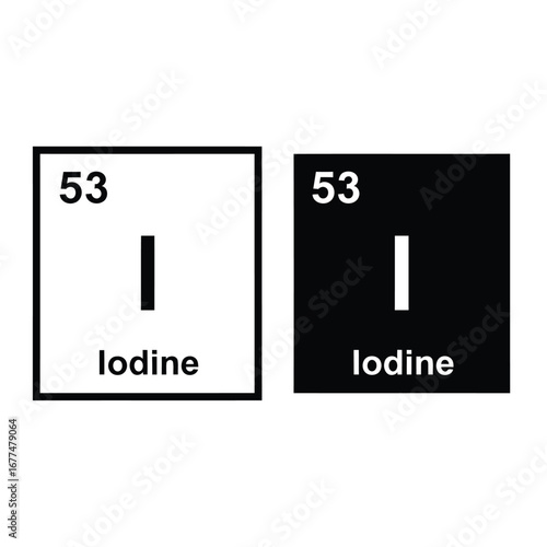 Iodine element symbol in black and white squares.