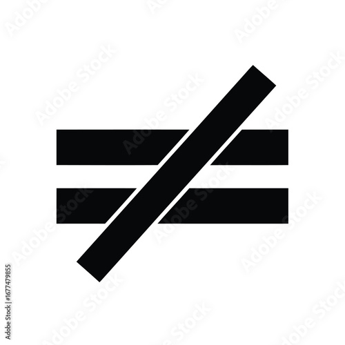 A simple black icon of the 'not equal to' mathematical symbol, representing inequality, on a white background.