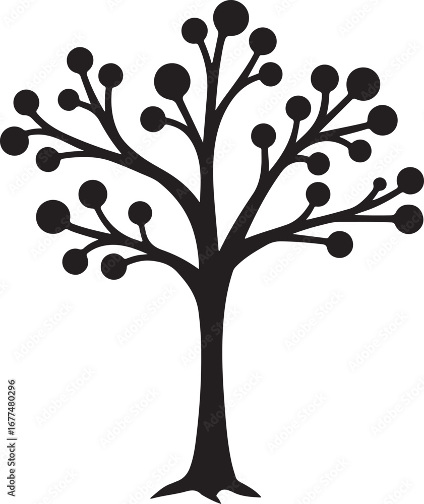 Obraz premium Elegant Tree Silhouette with Leaves – Nature Vector ArtLeafy Tree Silhouette – Black Tree Design ElementStylized Tree with Leaves – Decorative Nature Illustration