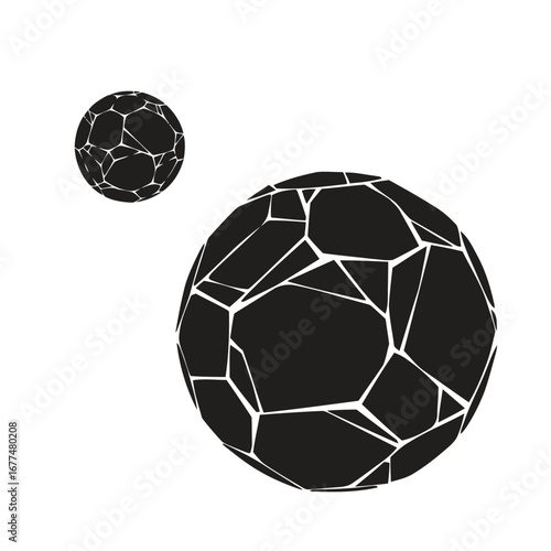 Abstract geometric sphere design with fractured polygonal pattern in black and white.