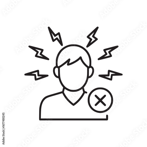 Minimalist illustration of person with lightning bolts and cross, indicating stress or rejection