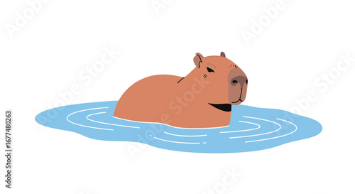 Adorable capybara enjoying a refreshing swim in rippling water