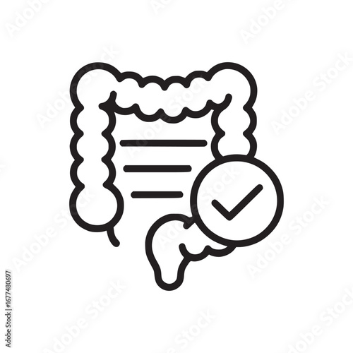 Illustration of a colon with horizontal lines and a check mark inside of a circle shape