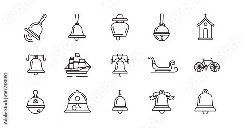 Bell with a clapper line art icon bundle illustration