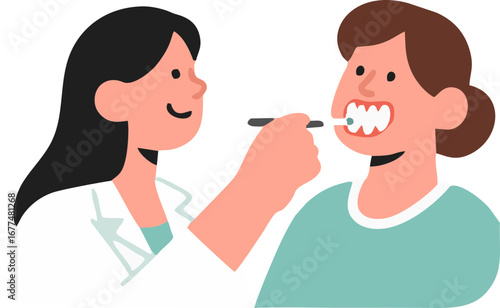 dokter wanita sedang memeriksa gigi pasien