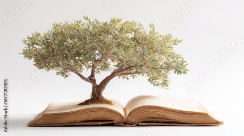 Tree growing from open book, knowledge concept