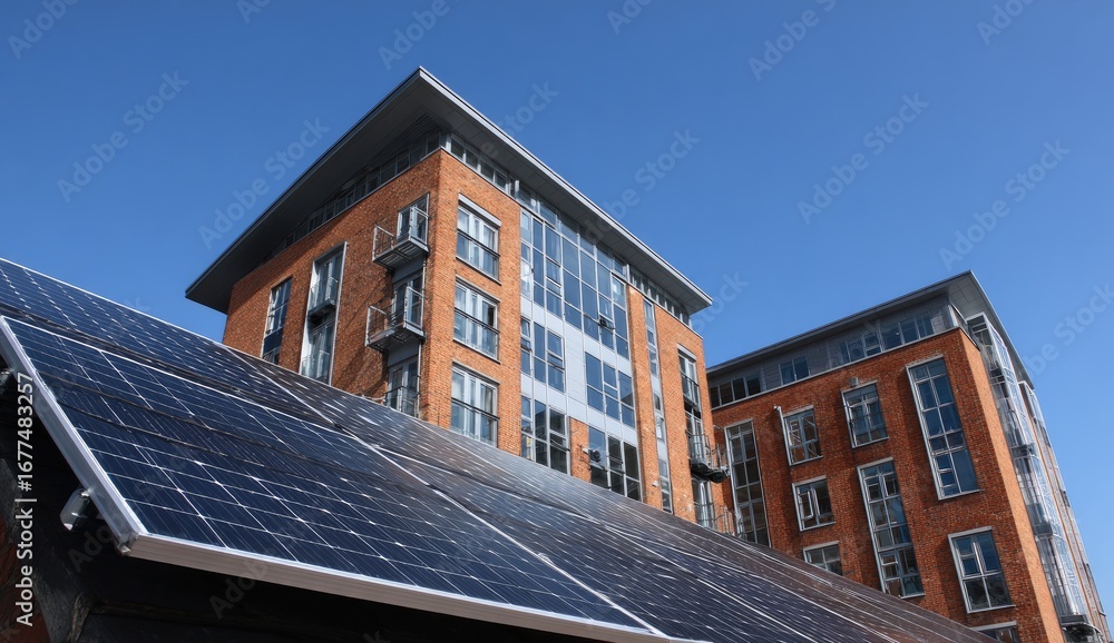 Fototapeta premium Modern apartment building with solar panels