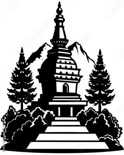 Buddhist Stupa Silhouette Art
