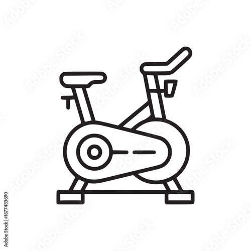 Illustration of exercise bike with seat handlebars and pedals on a white background in line art