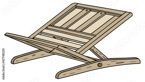 Illustration of a light wooden folding book stand with slats and a simple design on a white background