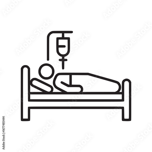 Illustration of a patient in a hospital bed with an iv drip attached to a stand above the bed