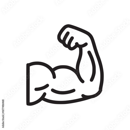 A stylized black line drawing of a flexed arm with visible biceps on a white background simple and clean