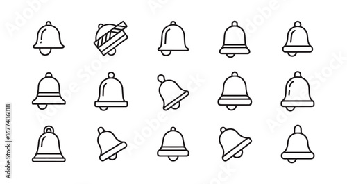 Bell with a clapper line art icon bundle illustration