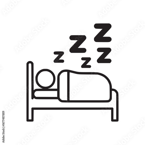 Vector art of a person sleeping in bed with zzz symbols above, representing rest and relaxation at night, simple vector illustration of sleep and bedroom icon