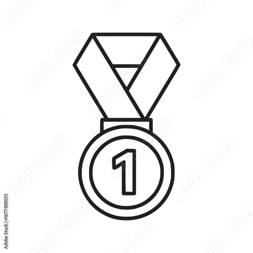 Vector art of first place medal icon, featuring a simple, elegant design with the number one prominently displayed, symbolizing victory and achievement in competitions