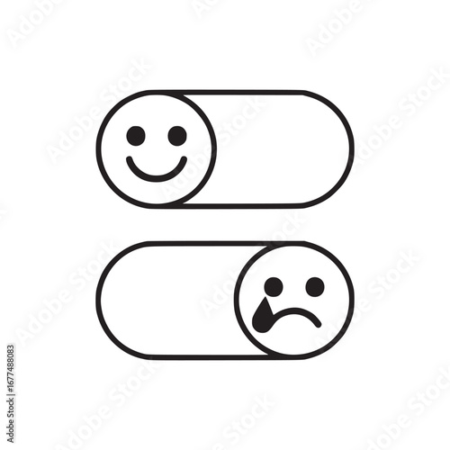 Vector art of mood toggle switch icon, showing happy and sad faces, representing the ability to express emotions and provide feedback on experiences