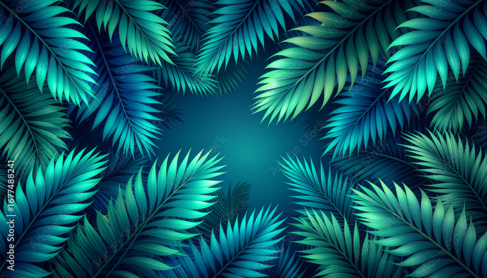 Luxury Tropical Palm Leaves Background - Deep Emerald Green Jungle Foliage Pattern for High-End Resort Marketing, Spa Wellness Branding, and Premium Lifestyle Design Projects