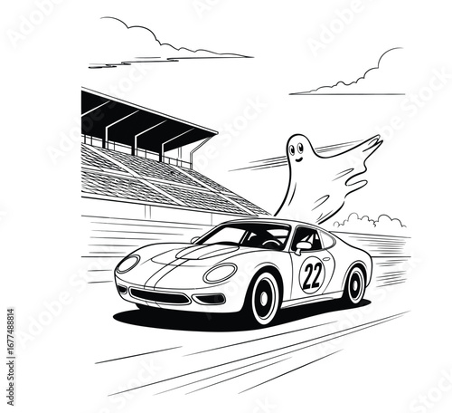 Ghost driver speeding in race car vector isolated black and white