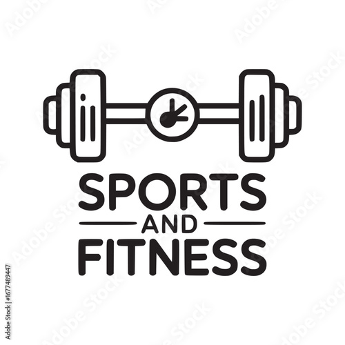 Vector art of sports and fitness icon, featuring a dumbbell with a clock, symbolizing time management and dedication to health and wellness through exercise and physical activity