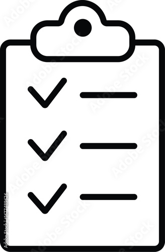 Clipboard with checklist pen and green check mark icon illustration