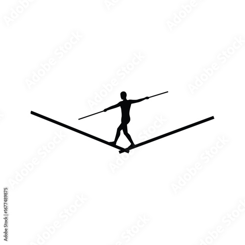 Silhouette of a tightrope walker balancing on a tightrope with a pole vector illustration