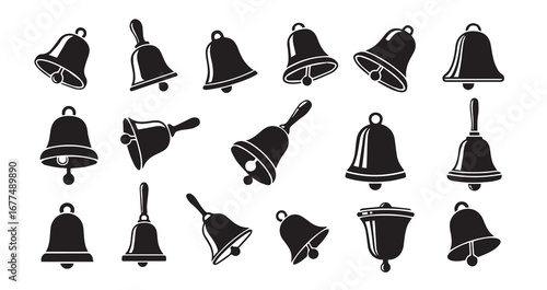 Bell with a clapper silhouette icon bundle illustration