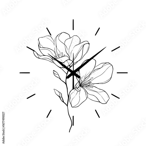 Floral clock design with magnolia flowers vector illustration for home decor and timekeeping 100